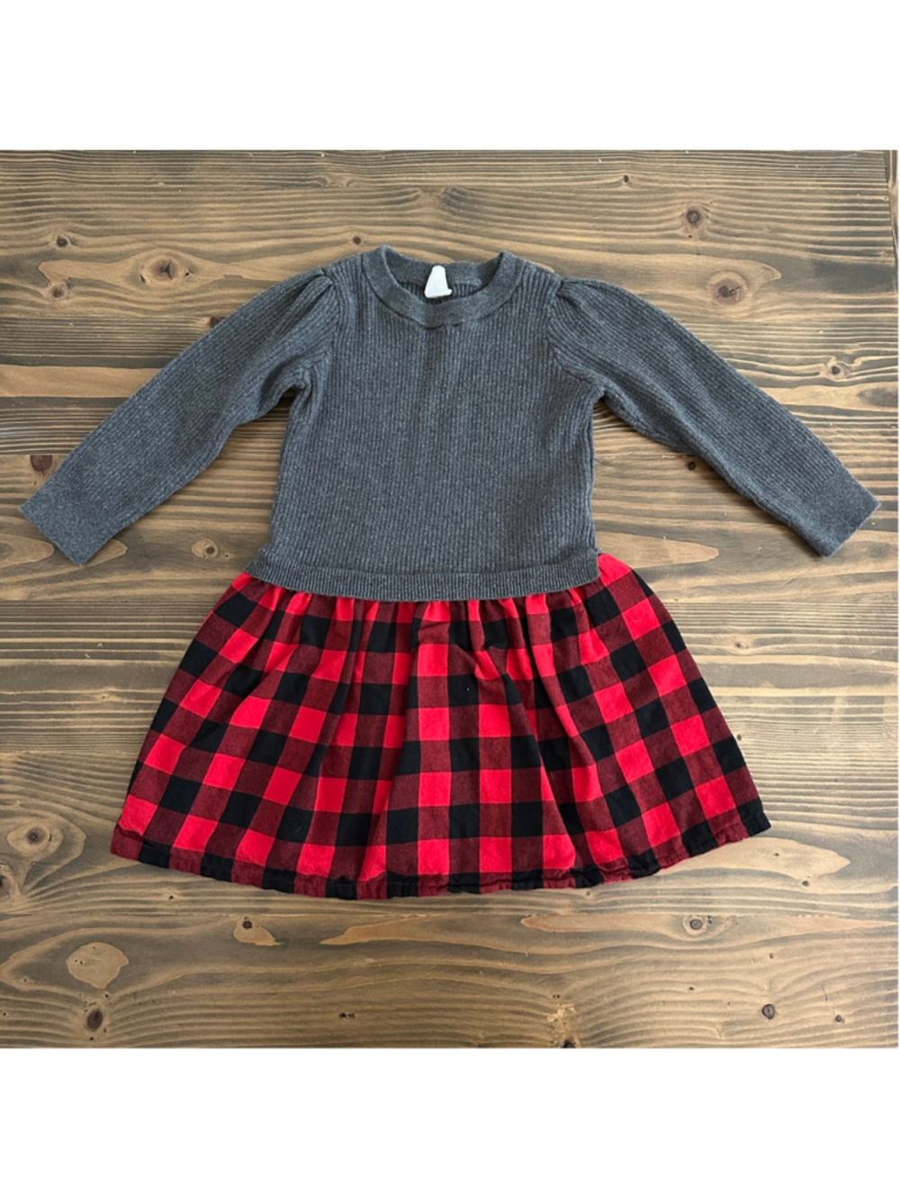 Girls Gap Red Black Plaid Dress 4T Buffalo Check Knit Long Sleeve